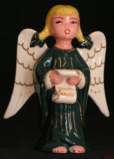 Vintage 1950s Holland Mold Shop ceramic Angel Christmas Caroler Green 