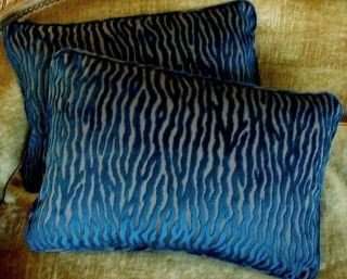 Lee Jofa Velvet Fabric Custom Designer Throw Pillows 2 Blue Dante New