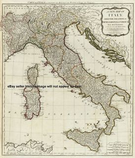 1790 LARGE HISTORIC HAND COLORED BRITISH MAP OF ITALY