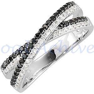   Black and White Diamond Double Band Criss Cross Ring 10K DGL Certified