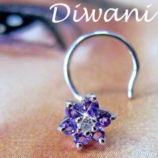   & Diamond Flower 14k Gold Engagement Nose Piercing Ring Stud Pin