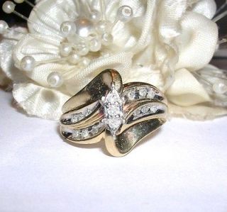   WIDE NATURAL DIAMOND ENGAGEMENT OR RIGHT HAND RING 10KT YG SZ 5.5