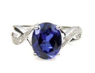 Created Sapphire and Diamond Twist Shank Ring Sterling Silver