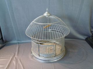   Hendryx Hanging Chrome BIRD CAGE w Wood Swing & Space For Feeders