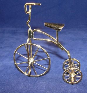 Vtg 4 Gold Metal High Wheel Bicycle Tricycle Christmas Ornament or 