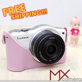   Leather half case for Panasonic Lumix GF 3 m4/3 digital camera Pink