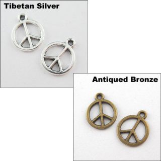   Silver,Bronze Tiny Smooth Peace Sign Charm Pendant 12x15mm L292