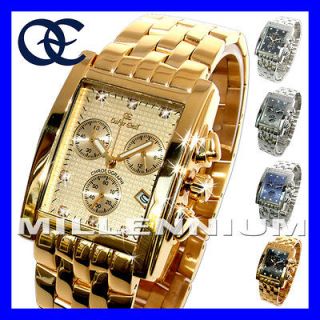   Rodez Gent Mens Gold Steel DIAMOND Chronograph Chrono Luxury Watch