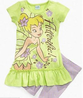NEW GIRLS 2PC DISNEY TINKERBELL Tunic & Bike Shorts SUMMER OUTFIT 