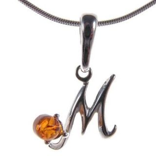   AMBER STERLING SILVER 925 ALPHABET LETTER M PENDANT NECKLACE JEWELLERY