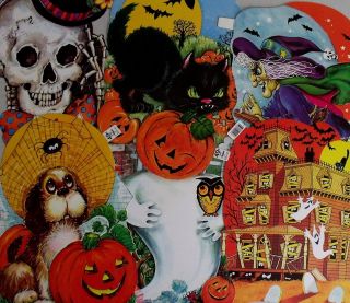 Set 6 Halloween Die Cuts Vintage Decoration 2 Sided Witch Ghost Jack 