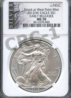 2012(W) SILVER EAGLE DOLLAR EARLY RELEASES NGC MS70 LIBERTY LABEL