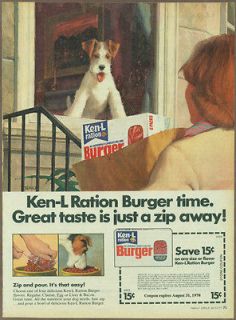 Ken L Ration Burger Dog Food 1977 print ad / magazine advertisement