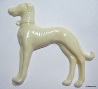   CREAM CELLULOSE ACETATE Early Plastic GREYHOUND DOG HOUND BROOCH PIN