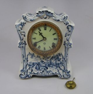   Porcelain Ansonia Delft Shelf Mantel Clock 1882 Amsterdam Holland