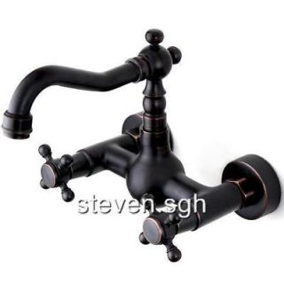 Double Handle Wall Mounted Bridge Kitchen Faucet In Oil Rubbed Bronze 