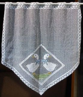 Single lace net curtain drape, ducks bows french motif window 