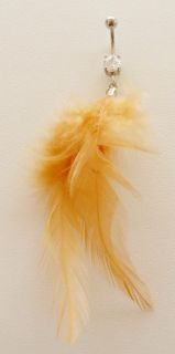 Feather Light Brown Dangle Belly Ring 316L Surgical Steel Body Jewelry