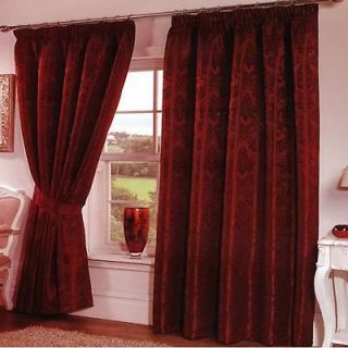   Paisley Floral Print Pencil Pleat Lined Curtains, Wine, 46 x 54 Inch