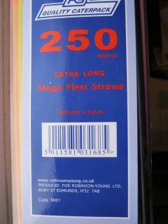 PACK OF 250 DRINKING COLOURED EXTRA LONG FLEXI STRAWS