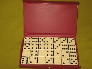 Vintage 28Pc. Cardinal Domino Game Set & Travel Case, Ivory Color 