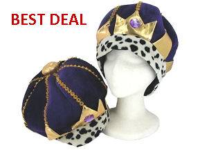 Mardi Gras Kings Jeweled Royal Crown Party Hat Gold/Purple Costume 