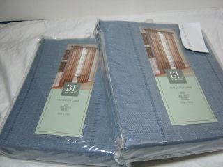 New BL Home Blue Hem Stitch Linen Tailored Window Panel Pair 104x84 