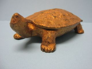 Cast Iron Turtle Trinket/Jewelr​y Box Gold Painted Folk/TrampArt 
