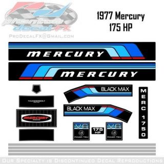 1977 Mercury Marine 175 HP V6 Black Max Outboard Repro 16 Pc Vinyl 