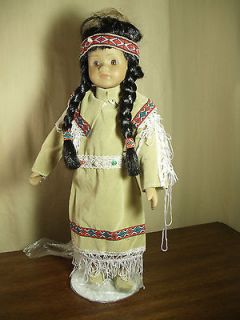Native American Porcelain Doll & Stand Souvenir From Canada