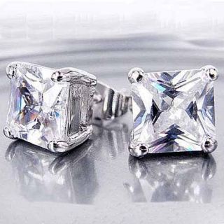   White Gold Filled 6mm Flawless CZ Pair Mens Stud Earrings,NO Allergies