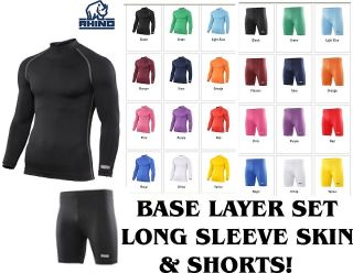 RHINO BASE LAYER SKIN SET shorts & long sleeve top for rugby football 