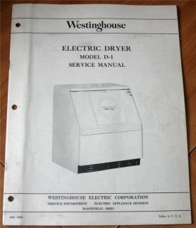 Westinghouse Electric Dryer Model D 1 Service Manual Good