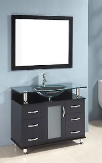   SOLID WOOD Clear Glass vessel sink Bathroom Vanity Cabinet Mirror s019