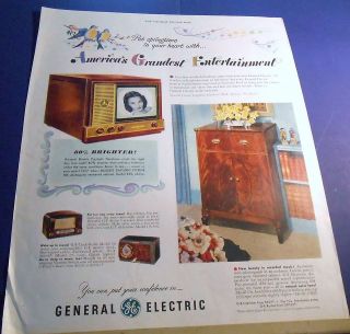 1949 General Electric TV Radio Radio Phonogra​ph Ad entertainme 
