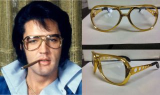ELVIS GRACELAND GLASSES AVIATOR WITH BUTTON HINGES GOLD SILVER CLEAR 