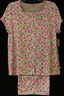 Karen Neuburger Capri Pajamas S/S Pink Lime Green Flowers S/M/L/1X/2X 