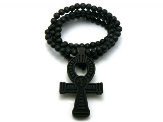 ANKH CROSS Good Quality Wood Pendant & 36 Wooden Ball Chain Necklace 