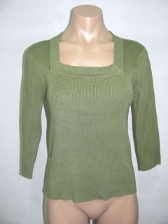 Isabella Bird Womens Green 3/4 Sleeve Square Neck Fitted Shirt Top 