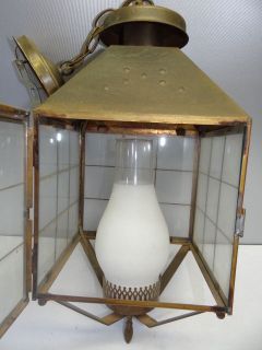   Old Metal Brass Glass Cage Hanging Outdoor Electric Light Fixture Lamp