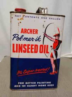 Vintage ARCHER POL MER IK LINSEED OIL CAN * BOW & ARROW * 1 Gallon
