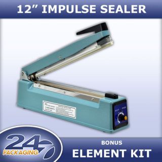 12 Hand Impulse Sealer Heat Seal Machine WITH CUTTER Free Element Kit 