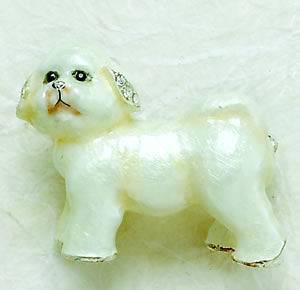   BICHON FRISE Puppy DOG AUSTRIAN Crystal & Pearlized ENAMEL PIN Brooch