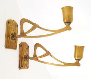 Pair Antique Art Nouveau Brass Piano Wall Sconce Swivel Candle Holders