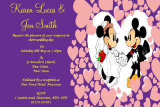 PERSONALISED WEDDING INVITATIONS DISNEY MOUSE MARRIED AWAY ABROADE 
