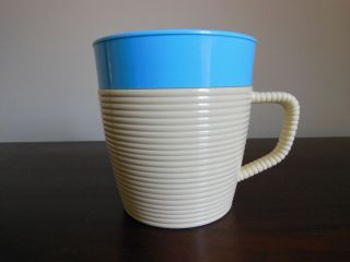 Thermo Temp RAFFIA WARE Coffee Mug Textured Blue & White USA Plastic