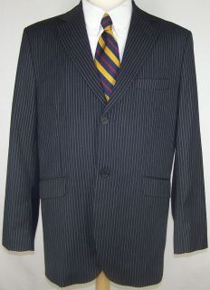 44R 7 Diamond XL BLACK BLUE STRIPE COTTON Bld sport coat jacket suit 