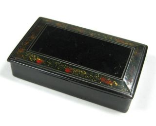 Victorian Black Papier Mache Snuff Keepsake Pill Trinket Box Antique