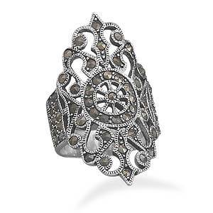 Sterling Silver Antique Style Filigree Marcasite Ring