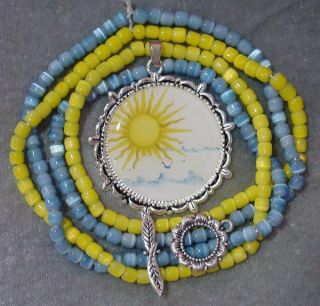 Sun Waves Yellow Blue Pendant Cat Eye Tube Glass Toggle Clasp Assorted 